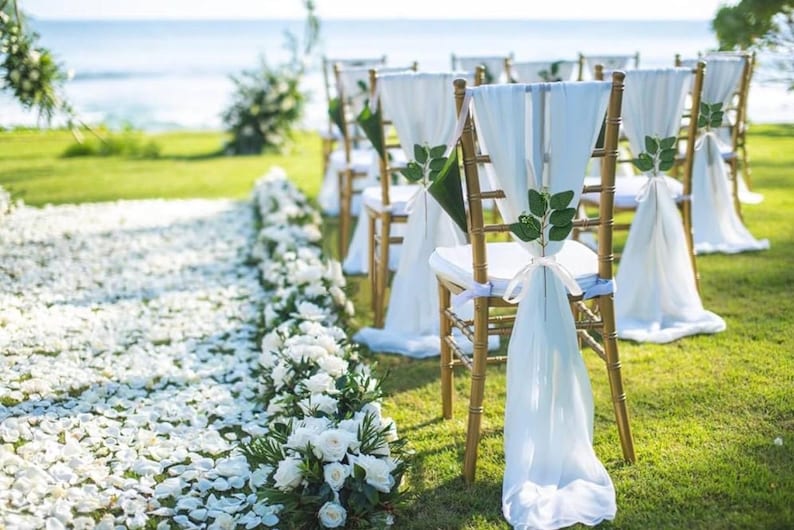 White Chair Sashes Wedding Aisle: 16 Packs Sheer Fabric Chair Cover Decorations for Church Pew Party Outdoor Ceremony Event Chair Draping