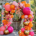 Hot Pink Orange Balloon Garland Matte Orange Pink Gold Metallic Balloons Light Pink Gold Balloon Arch Kit forTropical Luau Wildflower Party