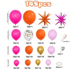 Pink Orange Balloon Garland Arch Kit, 146pcs Hot Pink Orange Metallic Gold Latex Balloons with Hot Pink and Orange Exploding Star Balloon