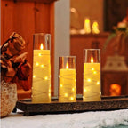 Flameless LED Candles with Embedded Star String, 5 Pcs Battery Operated Acrylic Pillar Candles with Timer and Remote, Flickering Candles
