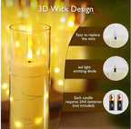 Flameless LED Candles with Embedded Star String, 5 Pcs Battery Operated Acrylic Pillar Candles with Timer and Remote, Flickering Candles