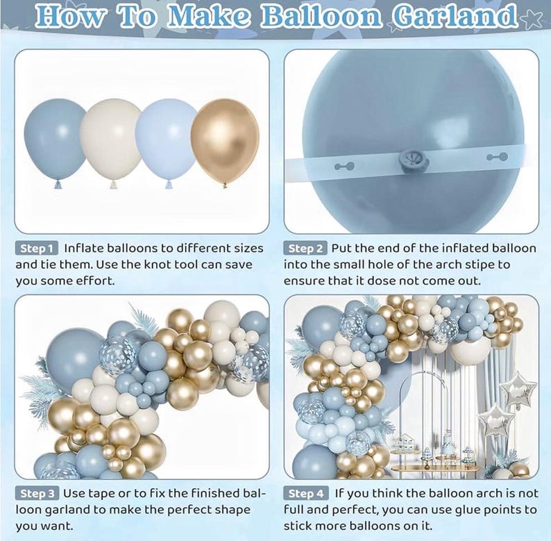 Dusty Blue Balloons Arch Kit, Fog Blue Sand White Champagne Gold Latex Confetti Star Foil Balloon for Baby Bridal Shower Birthday Boho Party