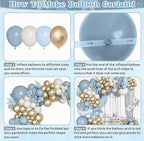 Dusty Blue Balloons Arch Kit, Fog Blue Sand White Champagne Gold Latex Confetti Star Foil Balloon for Baby Bridal Shower Birthday Boho Party