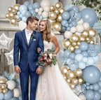 Dusty Blue Balloons Arch Kit, Fog Blue Sand White Champagne Gold Latex Confetti Star Foil Balloon for Baby Bridal Shower Birthday Boho Party