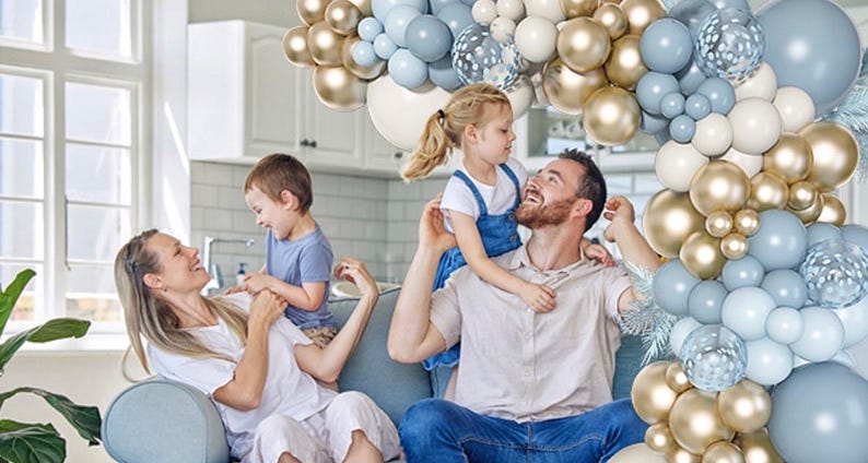 Dusty Blue Balloons Arch Kit, Fog Blue Sand White Champagne Gold Latex Confetti Star Foil Balloon for Baby Bridal Shower Birthday Boho Party