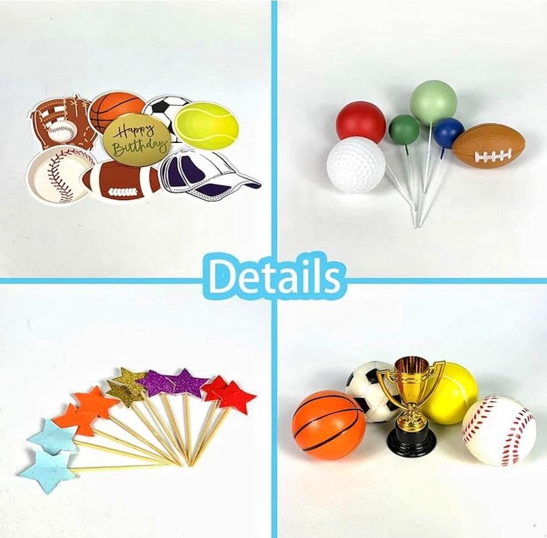 Sports Cake Toppers Sports Cake Decoration with Soccer Football Baseball Basketball Tennis Golf for Boys Men Sports Theme Birthday Party