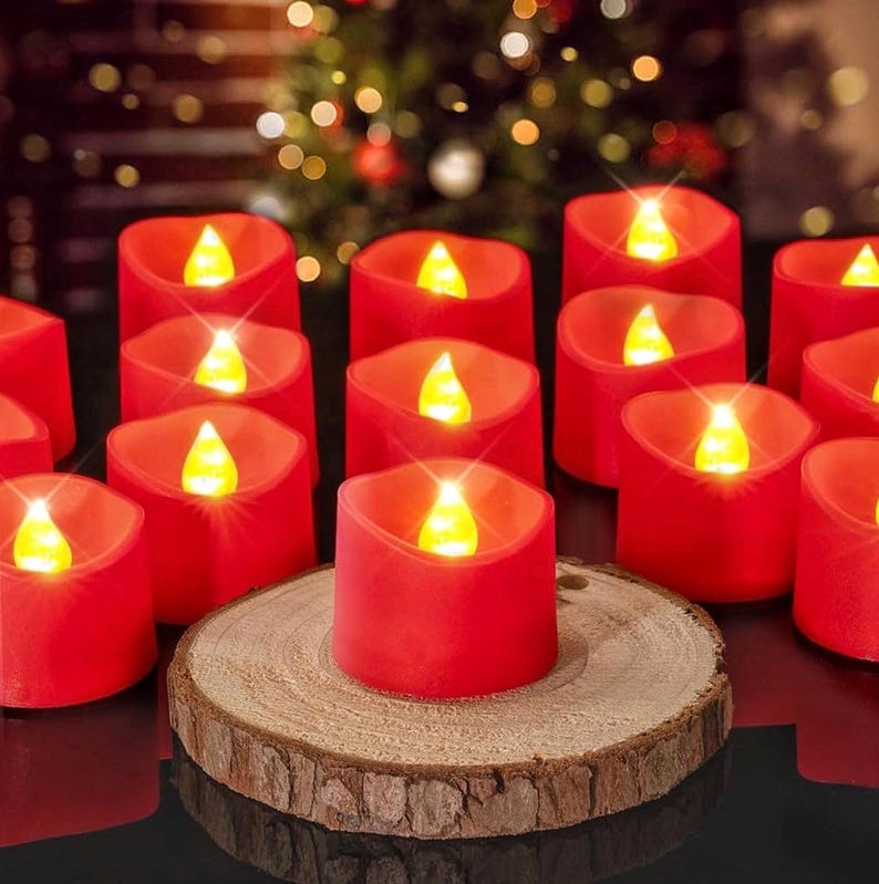 Red Tea Lights Candles Battery Operated, Flameless Flickering Fake Electric LED Colored Tealights Candles for Party, Wedding,Christmas Decor