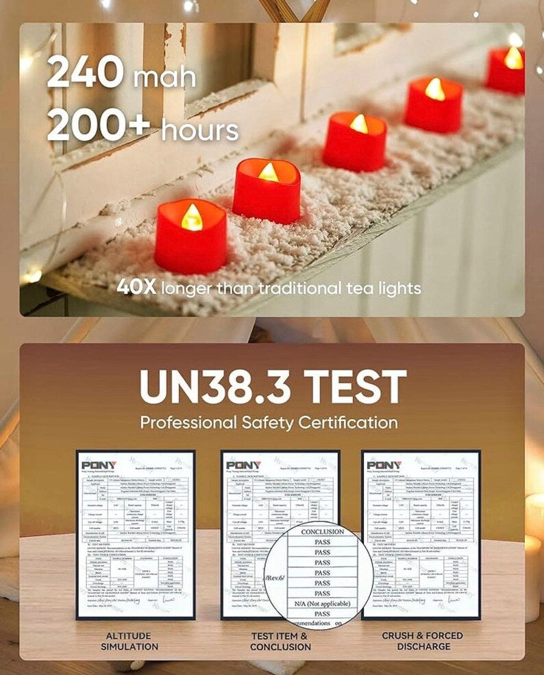 Red Tea Lights Candles Battery Operated, Flameless Flickering Fake Electric LED Colored Tealights Candles for Party, Wedding,Christmas Decor
