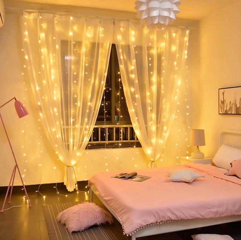 300 LED Curtain Lights with 18 Hang Down String Lights, 10×10 ft Plug in Hanging Fairy Lights for Twinkle Lights for Wedding Backdrop Patio