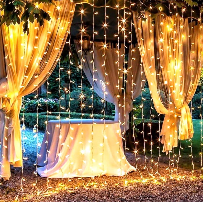 300 LED Curtain Lights with 18 Hang Down String Lights, 10×10 ft Plug in Hanging Fairy Lights for Twinkle Lights for Wedding Backdrop Patio