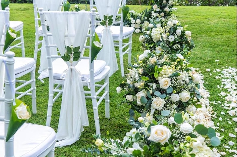 White Chair Sashes Wedding Aisle: 16 Packs Sheer Fabric Chair Cover Decorations for Church Pew Party Outdoor Ceremony Event Chair Draping