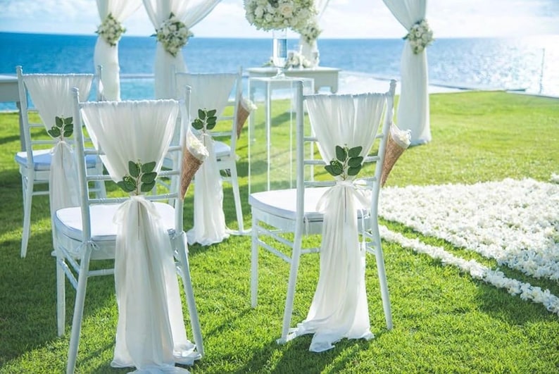 White Chair Sashes Wedding Aisle: 16 Packs Sheer Fabric Chair Cover Decorations for Church Pew Party Outdoor Ceremony Event Chair Draping