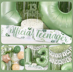13th Birthday Decorations for Girls Boys, Sage Green Official Teenager Banner 13th Birthday Cake Topper Party Decorations Green Balloons Kit
