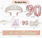 90th Birthday Decorations Gifts for Women Birthday Party Favors Including 90th Crown/Tiara Birthday fabulous 90th Sash 90th Birthday Candle