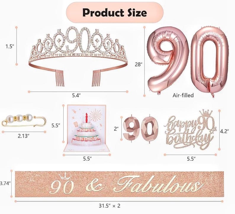 90th Birthday Decorations Gifts for Women Birthday Party Favors Including 90th Crown/Tiara Birthday fabulous 90th Sash 90th Birthday Candle