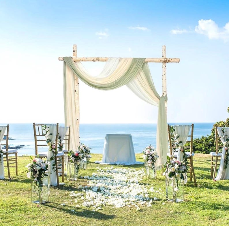 3 Panels Wedding Arch Draping Fabric, Sage Green Chiffon Fabric Wedding Backdrop Curtain Sheer Hanging Draping Fabric for Wedding Ceremony
