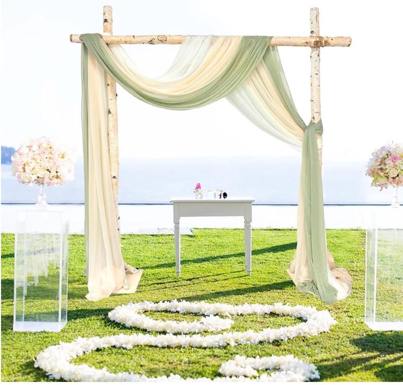 3 Panels Wedding Arch Draping Fabric, Sage Green Chiffon Fabric Wedding Backdrop Curtain Sheer Hanging Draping Fabric for Wedding Ceremony
