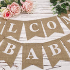 Welcome Baby Banner, Pre-Strung Burlap Welcome Baby Sign Banner Baby Shower Decoration Banner for Neutral Gender Reveal Party Baby Arrival