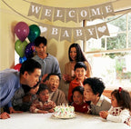 Welcome Baby Banner, Pre-Strung Burlap Welcome Baby Sign Banner Baby Shower Decoration Banner for Neutral Gender Reveal Party Baby Arrival