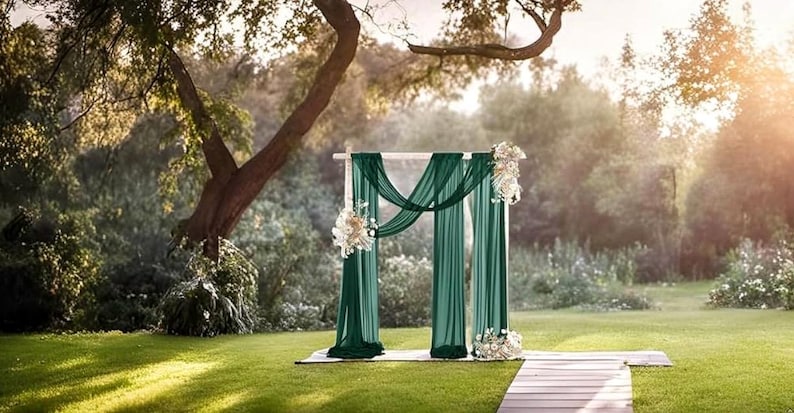 Wedding Arch Draping Fabric 1 Panel 30'' x 18FT Emerald Green Sheer Chiffon Arch Drapery for Bridal Shower Backdrop Outdoor ,Church Ceremony
