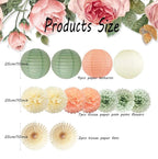 Sage Green Party Decorations Sage Cream Peach Tissue Paper Pom Poms Paper Lanterns Paper Fans for Neutral Birthday Baby Shower Bridal Shower