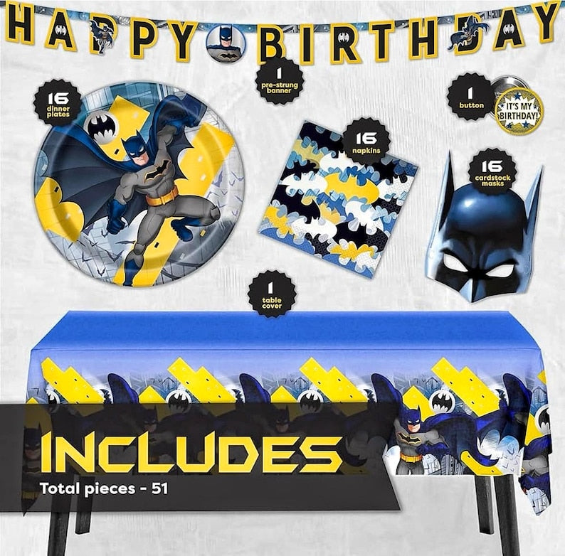 Batman Birthday Party Supplies, Batman Party Supplies Batman Birthday Decorations,Batman Party Decorations ,Banner,Table Cover, Masks,Plates