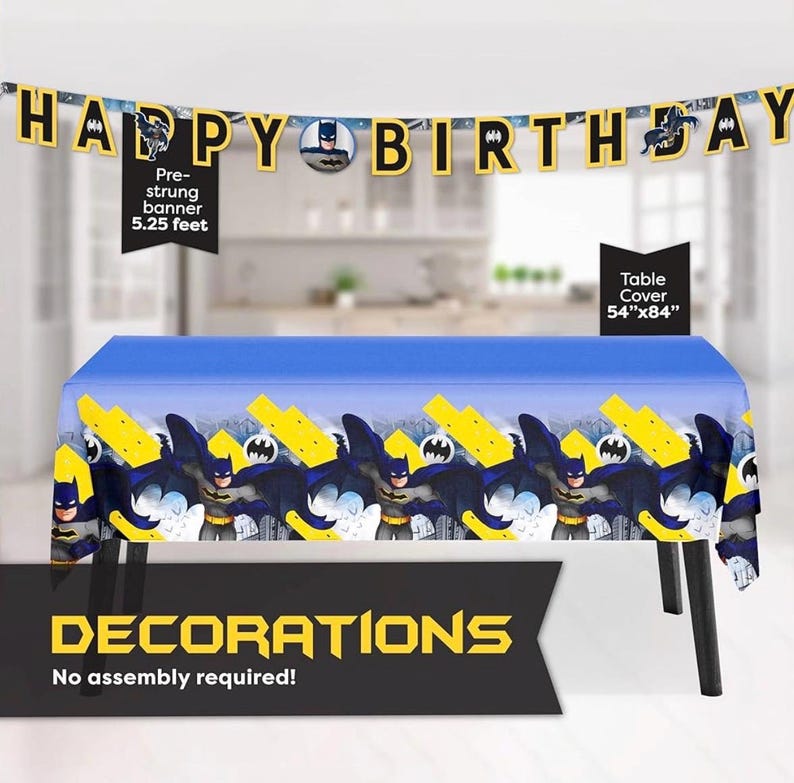 Batman Birthday Party Supplies, Batman Party Supplies Batman Birthday Decorations,Batman Party Decorations ,Banner,Table Cover, Masks,Plates