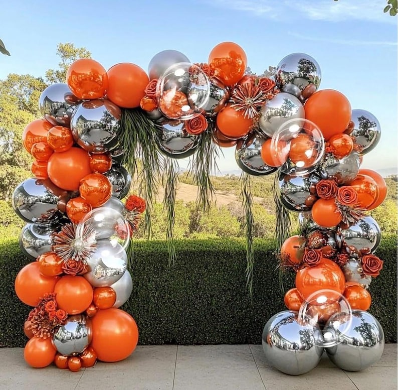 Orange Silver Balloon Garland Metallic Silver Orange Pearl Clear balloon Arch Kit for Halloween Fall Thanksgiving Halloween Baby Shower