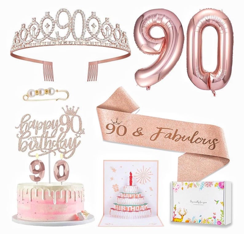 90th Birthday Decorations Gifts for Women Birthday Party Favors Including 90th Crown/Tiara Birthday fabulous 90th Sash 90th Birthday Candle