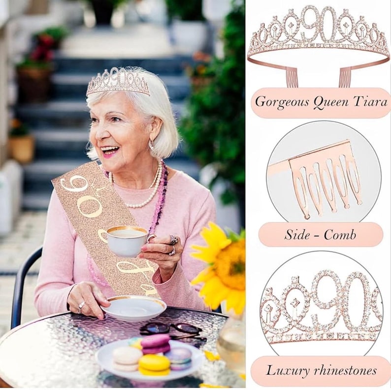 90th Birthday Decorations Gifts for Women Birthday Party Favors Including 90th Crown/Tiara Birthday fabulous 90th Sash 90th Birthday Candle