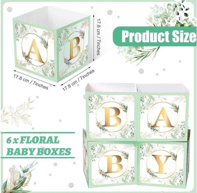 6 Pcs Baby Shower Party Decorations Baby Flower Boxes Centerpiece Rustic Table Display with Letters Gender Reveal Party Favor Block Holder