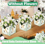 6 Pcs Baby Shower Party Decorations Baby Flower Boxes Centerpiece Rustic Table Display with Letters Gender Reveal Party Favor Block Holder