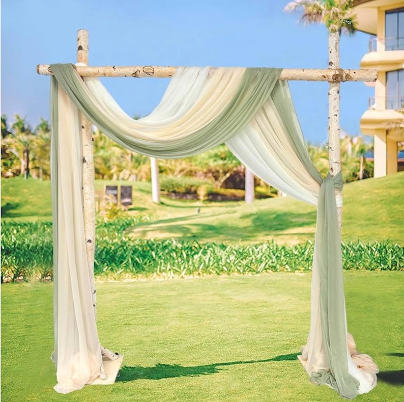 3 Panels Wedding Arch Draping Fabric, Sage Green Chiffon Fabric Wedding Backdrop Curtain Sheer Hanging Draping Fabric for Wedding Ceremony
