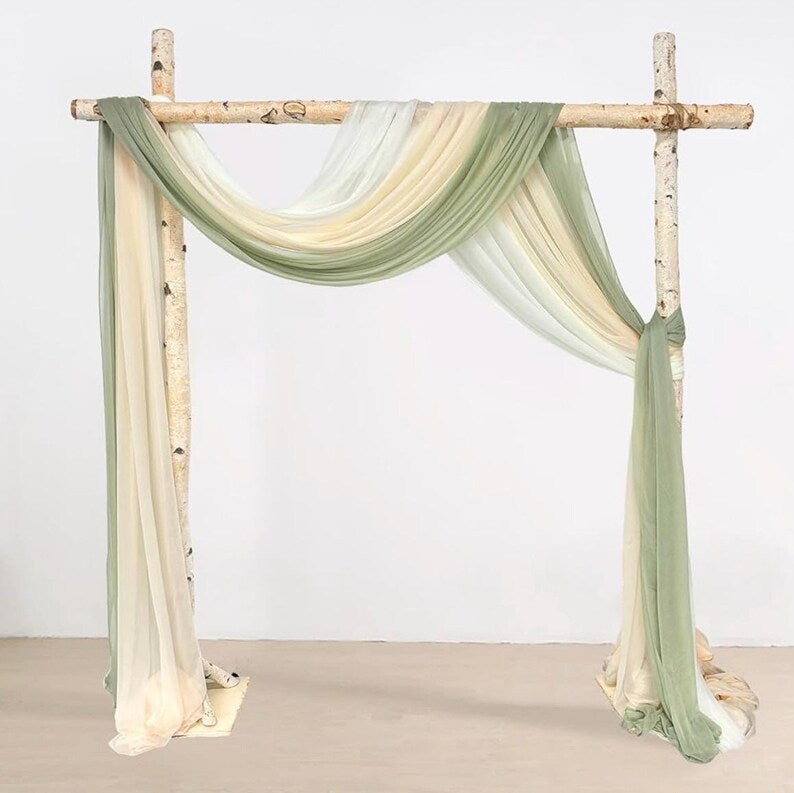 3 Panels Wedding Arch Draping Fabric, Sage Green Chiffon Fabric Wedding Backdrop Curtain Sheer Hanging Draping Fabric for Wedding Ceremony