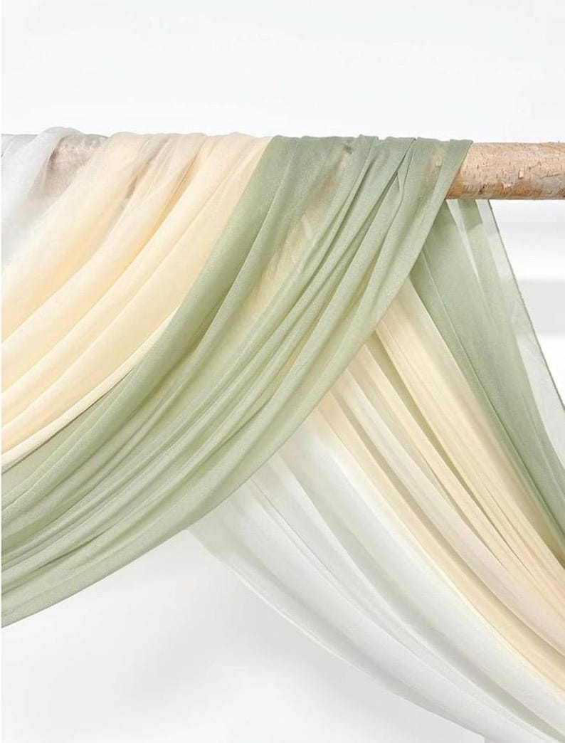 3 Panels Wedding Arch Draping Fabric, Sage Green Chiffon Fabric Wedding Backdrop Curtain Sheer Hanging Draping Fabric for Wedding Ceremony