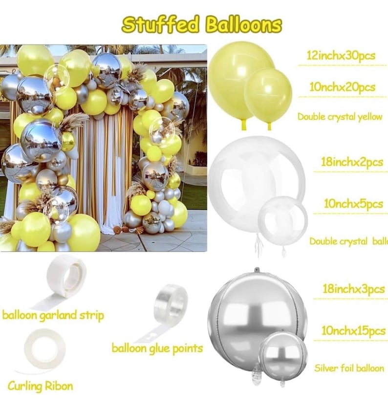 Yellow Balloon Arch Kit, Double Stuffed Pastel Yellow Sliver Metallic Balloon Garland Clear Bobo Balloons for Wedding Baby Shower Birthday