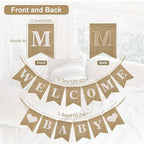 Welcome Baby Banner, Pre-Strung Burlap Welcome Baby Sign Banner Baby Shower Decoration Banner for Neutral Gender Reveal Party Baby Arrival