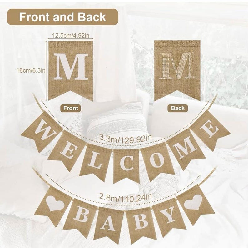 Welcome Baby Banner, Pre-Strung Burlap Welcome Baby Sign Banner Baby Shower Decoration Banner for Neutral Gender Reveal Party Baby Arrival