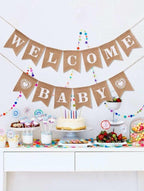 Welcome Baby Banner, Pre-Strung Burlap Welcome Baby Sign Banner Baby Shower Decoration Banner for Neutral Gender Reveal Party Baby Arrival