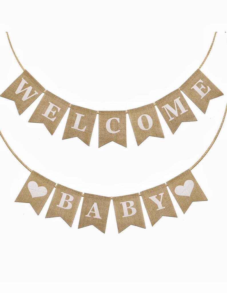 Welcome Baby Banner, Pre-Strung Burlap Welcome Baby Sign Banner Baby Shower Decoration Banner for Neutral Gender Reveal Party Baby Arrival
