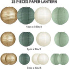 Paper Lanterns Decorative,Round Hanging Paper Lanterns Decorations for Rustic Party Bridal Shower Wedding Sage Green Birthday Party Supplies