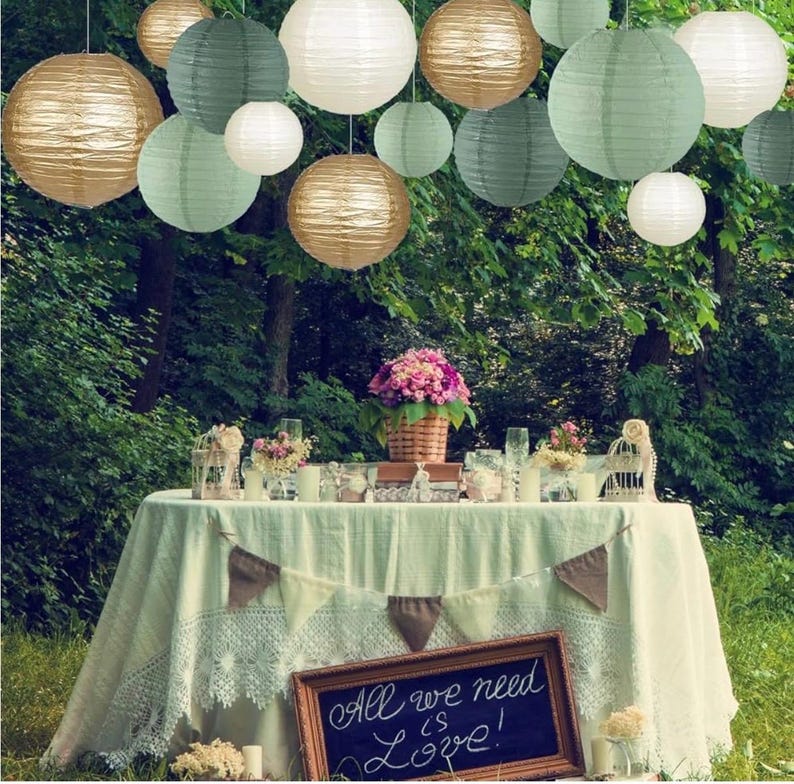 Paper Lanterns Decorative,Round Hanging Paper Lanterns Decorations for Rustic Party Bridal Shower Wedding Sage Green Birthday Party Supplies