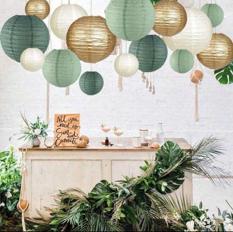 Paper Lanterns Decorative,Round Hanging Paper Lanterns Decorations for Rustic Party Bridal Shower Wedding Sage Green Birthday Party Supplies