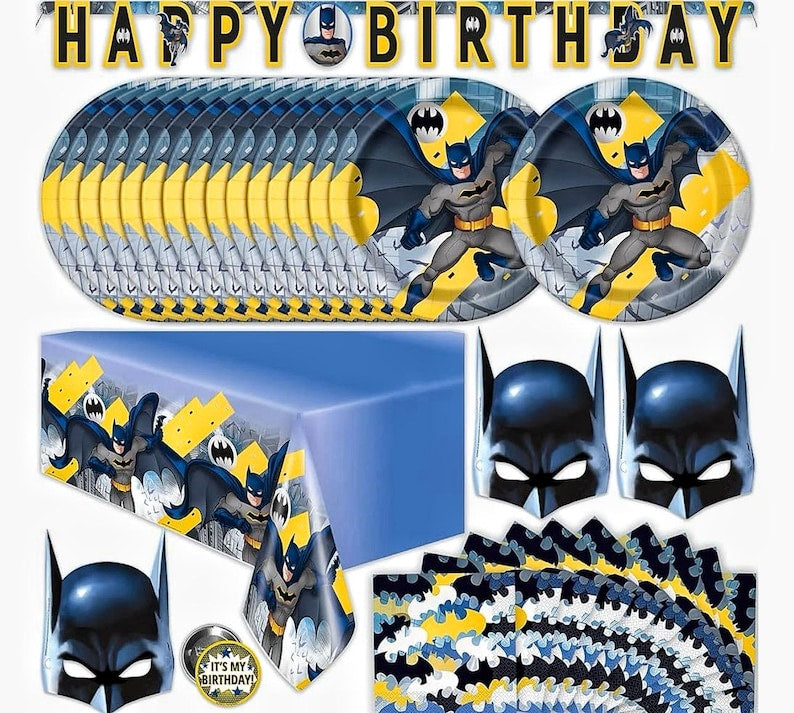 Batman Birthday Party Supplies, Batman Party Supplies Batman Birthday Decorations,Batman Party Decorations ,Banner,Table Cover, Masks,Plates
