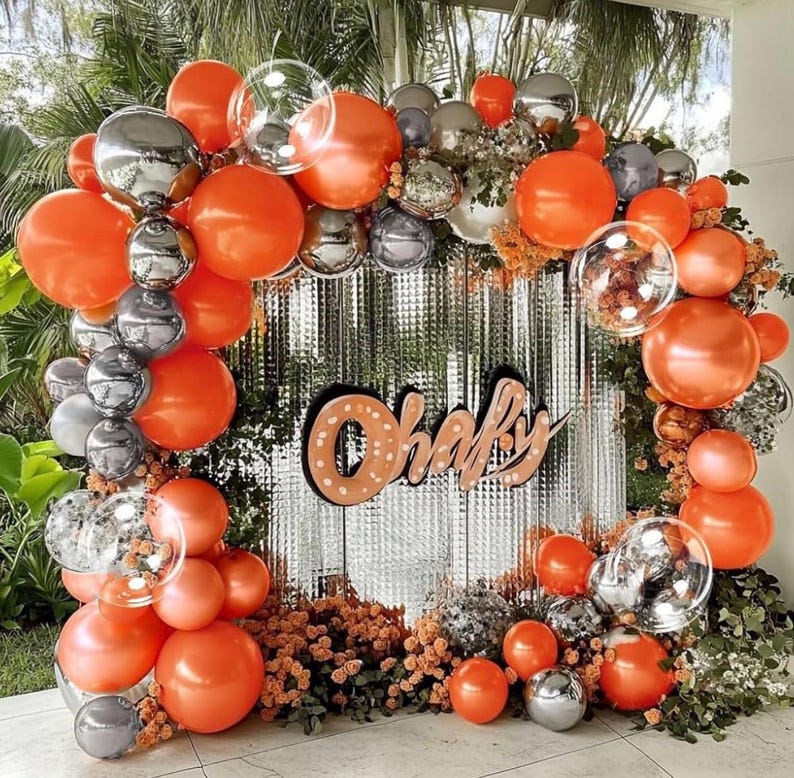 Orange Silver Balloon Garland Metallic Silver Orange Pearl Clear balloon Arch Kit for Halloween Fall Thanksgiving Halloween Baby Shower