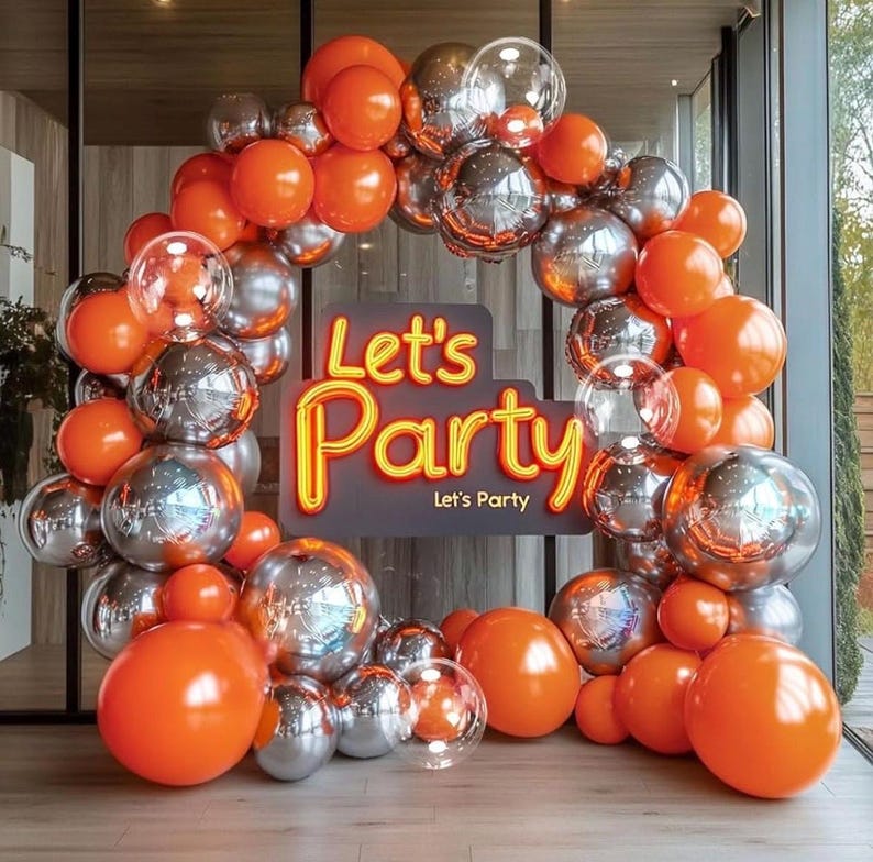 Orange Silver Balloon Garland Metallic Silver Orange Pearl Clear balloon Arch Kit for Halloween Fall Thanksgiving Halloween Baby Shower