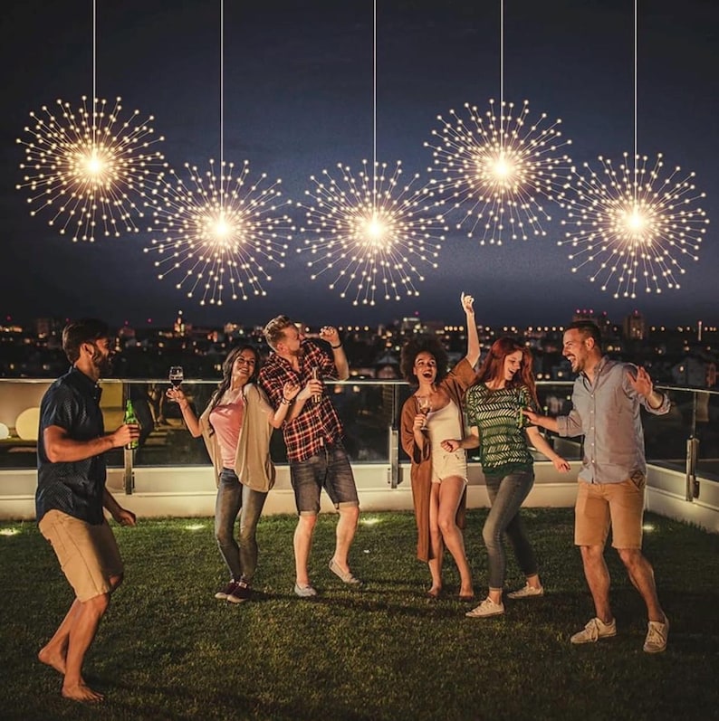 Firework Lights Waterproof Hanging, 200 LED Battery Operated Decorative String Lights Outdoor for Wedding, Party, Backyard, Patio Indoor