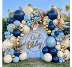 Navy Blue Balloon Garland Double Stuffed Dusty Blue White Sand Balloons Slate Blue Beige Cream Balloon Arch Kit Metallic Gold Balloons