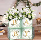 6 Pcs Baby Shower Party Decorations Baby Flower Boxes Centerpiece Rustic Table Display with Letters Gender Reveal Party Favor Block Holder