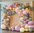 Dusty Green Pink Yellow Balloon Garland - Double Stuffed Pastel Pink Lilac Yellow Balloons Haze Pink Purple Green Floral Balloon Arch Kit